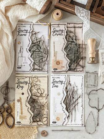 30 pièces/paquet Autocollants transparents de ligne de couture vintage, Scrapbooking DIY Décoration pour Planner, Album photo, Artisanat