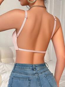 1pc Seamless Mesh Patchwork Underwire Bra For Women, Supportive Lift And Shaping, Versatile Backless Design