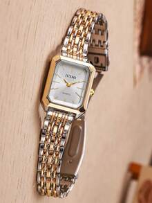 1 件简约青少年罗马数字刻度表盘奢华钢带石英表，适合休闲穿着、生日、节日礼物 - 金色 - 查看 4