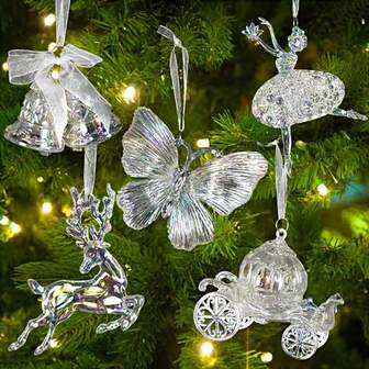 1pc, Shiny Transparent Acrylic Christmas Tree Pendant, Elegant Holiday Decoration, Versatile Hanging Pendants For Home, Wedding, & Holiday Christmas Party Decor Home Decor Christmas Decorations Room Decor Winter