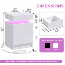 Nightstand With Charging Station, Modern Night Stand With LED Light And Drawers, Bedside Table For Room Decor, End Table For Bedroom, Black/Grey