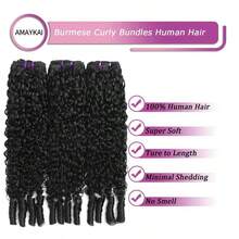 Cabelo Cacheado Birmanês em Mechas 100% Cabelo Humano Virgem Não Processado Ondas de Água 3C 4A Cachos Espirais 1/2/3/4/5 Mechas Extensões de Trama Dupla - Natural Black - Ver 5