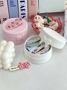 1PC INS Cute Macaron Bow Round Storage Box Kawaii Girls Jewelry Hairpins Dustproof Box Travel Portable Small Sundries Organizer