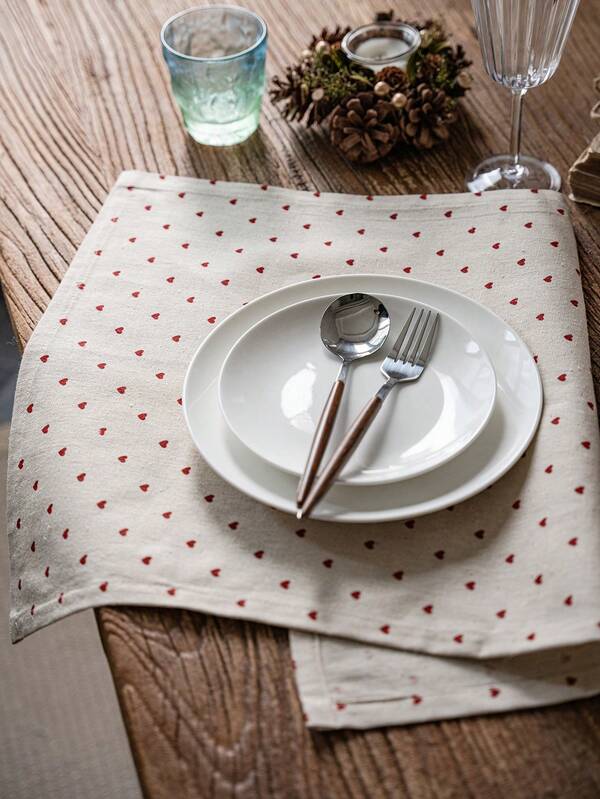 1/4/6pcs Vintage American Heart Pattern Napkins, Rectangular Farmhouse Style Towels Suitable For Daily Use, Festivals, Family Gatherings, Birthday Parties, Dinner Parties, Home Decor, Dorm Essentials, Photography Backdrops, All Seasons