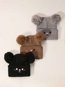 3pcs/Set Baby Boys Knitted Hats, Suitable For Newborns, Toddlers, Children, With Double Pom Pom Decoration, Winter Warm Hats - Multicolor - View 7