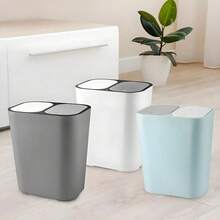 Trintion 12L Trash Bin Double Recycling Bin Rectangular Plastic Button Double Compartment Trash Recycling Suitable For Kitchen Office Home Living Room - Blue - View 1