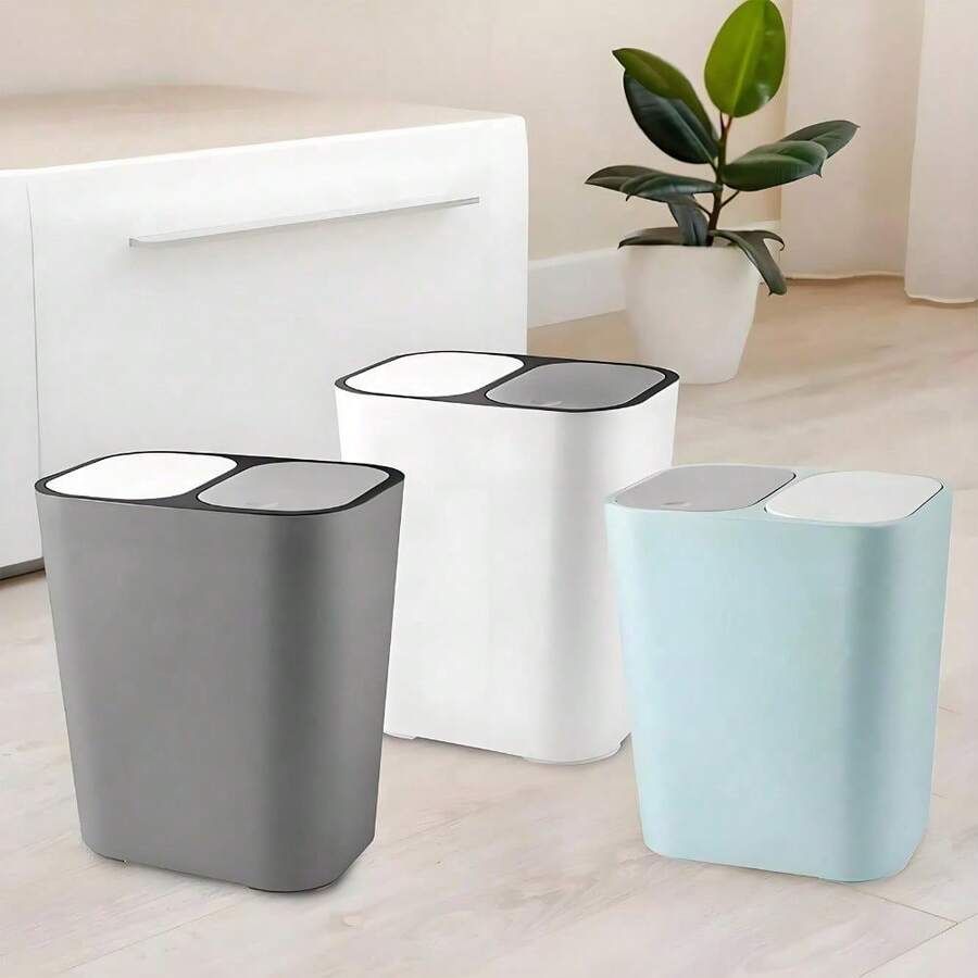 Trintion 12L Trash Bin Double Recycling Bin Rectangular Plastic Button Double Compartment Trash Recycling Suitable For Kitchen Office Home Living Room - Blue - View 1
