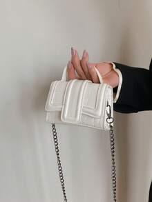 1pc Mini Fashion Crocodile Embossed Handbag With Detachable Shoulder Strap - White - View 4