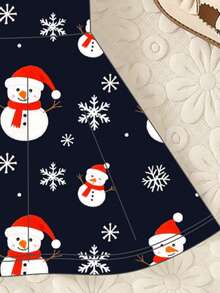 1pc Girls Sleeveless Ruffle Hem Christmas Snowman Pattern Jumpsuit, Summer - Black - View 5