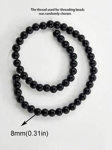 1 串黑曜石光滑圆珠天然石珠，4 毫米 6 毫米 8 毫米 10 毫米黑色圆形散珠，适用于 DIY 珠宝制作手链项链 - 黑色 - 查看 12