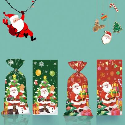 50 Stück Weihnachtsgeschenktüten mit Weihnachtsmann- und Schneemann-Motiven - für Feiertagspartys, Weihnachtsdekorationen, Süßigkeiten, Kekse - ideal für Zuhause, Büro oder Klassenzimmer - fröhliche Muster, robuste Konstruktion, Verpackung für Leckereien, Weihnachtsdekoration, Weihnachtsthema, Weihnachten, Weihnachtsdekorationen, Weihnachtspyjamas, Weihnachtsgeschenke, Weihnachtsdekoration