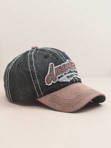 1pc Embroidered Suede Baseball Cap, Distressed Vintage Look Sun Hat