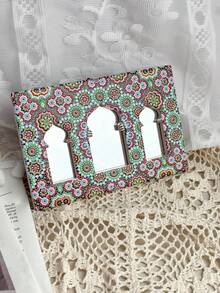 1pc Rectangular 3-Sided Bohemian Floral Pattern Ceramic Embossed Decorative Mirror With Hanging Board, Suitable For Home Decor, Daily Use And Holiday Gifts