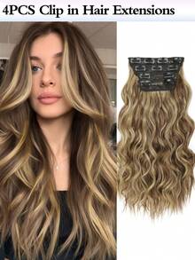 Clip-In Long Wavy Hair Extensions (20 Inch, 4PCS) - Soft & Natural Synthetic Fiber, For Women