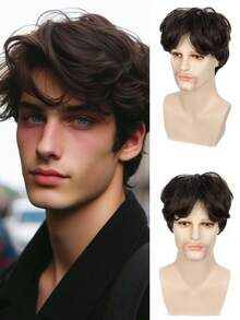 男士短款棕色假发帅气男士日常服装合成全假发自然棕色假发 - 巧克力棕 - 查看 10