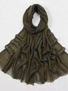 1pc New Fashion Versatile Solid Color Bamboo Knit Scarf/Shawl For Women For Dress - Army Green - View 2