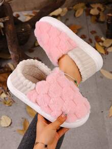 女士粉色新款时尚舒适圆头套脚拖鞋，轻便舒适，人造毛皮内衬，适合秋冬季室内休闲穿着，毛茸茸的拖鞋 - 粉色 - 查看 7