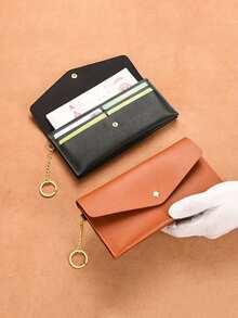 女士超薄按扣钱包,带卡槽和硬币袋 - 轻质合成皮革长款手拿包,含金色钥匙扣,多种颜色(桃色/浅蓝色/深棕色/紫色/红色/黑色),小巧的收纳包,简约的设计,光滑的质地,小巧的钱包,实用的礼物 - 彩色 - 查看 5