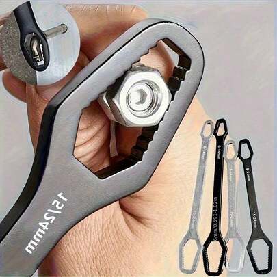 1 Multifunctional Black 5mm Thickness T-Type Wrench, Adjustable Self-Tightening Double-Ended Wrench, Wrench Diameter 3-17mm, Portable Hand Tool For Car And Home Use