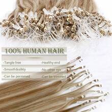Piano Color Micro-Loop Hair Extensions Invisible Remy Hair Extension For Women Hair Extension 50/100/150 Stand/Pack Invisible Micro-Loop Beads Hair Extension Soft Wearing No Glue No Clip Invisible Remy Hair Extension 2-3 Packs To Add The Length Human Hair Extensions For Daily Use Birthday Party Christmas Use - P01-50 Stand - View 6