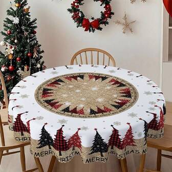 1/36pcs Christmas Tree Pattern Table Decoration Tablecloth - 100% Polyester Rectangular Table Round Table Embossed Tablecloth, Suitable For Holiday Parties, Family Gatherings, Festive Atmosphere Decoration