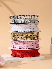 1pcValentine's Day Colorful Bilateral Heart Yarn Ribbon Diy Bow Hair Accessories Flowers Gift Decorative Packaging Materials