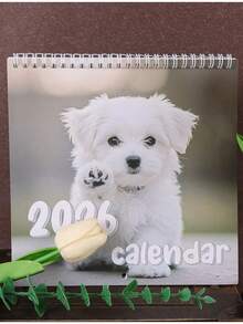 Calendar elegant de birou 2026 - Planificator lunar și zilnic cu ilustrații drăguțe cu câini, organizator portabil pentru acasă și birou, cadou perfect pentru Anul Nou, Halloween, Crăciun, ziua de naștere și alte sărbători