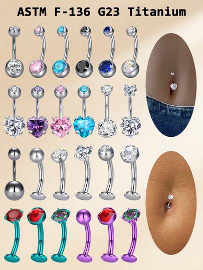 1 chiếc khuyên rốn hình trái tim bằng titan G23 đính đá Cubic Zirconia, đạt tiêu chuẩn ASTM F-136, trang sức xỏ rốn bằng titan, khuyên rốn, trang trí hàng ngày dành cho cả nam và nữ.