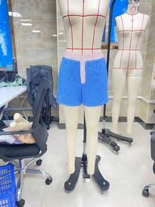 Women's Pajama Shorts Sparkly Sequined Striped Trim Low Rise Sleep Shorts For Summer