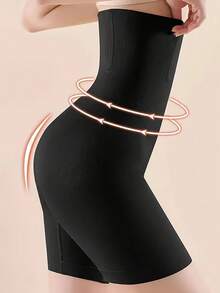 Plus Size High-Waist Seamless Tummy Control Shaping Shorts L-5XL – 3D Contour Cut With Anti-Slip V-Waistline & Breathable Stretch Fabric For Postpartum Recovery, Hip Lift, And Slimming Support. Flattering All-Body-Types Silhouette For Curvy Girls. Soft Lining Gusset, Non-Roll Edges, All-Day Comfort - 黑色 - 查看 5