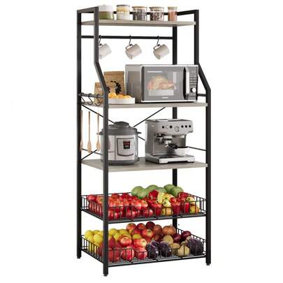 Kitchen Bakers Rack Microwave Oven Stand With 2 Large Wire Basket Industrial Coffee Bar Station