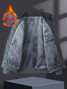 1pc Thermal Lined Stand Collar Jacket For Men, Casual Zip-Up Windbreaker Coat For Winter, Thermal Lined, Zipper Pockets, Suitable For Daily Wear, Holiday Gift,Fleece - Grey - View 5