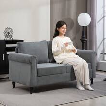HOMCOM Vintage Loveseat, Upholstered Love Seat Furniture, Corduroy-Feel Fabric 2 Seater Sofa Couch With Rolled Arms, Gourd-Shaped Rubber Wood Legs For Living Room, Grey - 灰色 - 查看 6