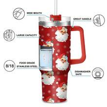 1pc40oz Stainless Steel Insulated Car Cup, Red Santa Claus Head Portrait, Super Festive Atmosphere, A Good Choice For Personal Use Or Giving As A Gift, Meets Daily Drinking Needs, Can Only Be Hand Washed, Holiday Gift.