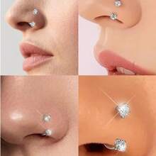 5Pcs/Set Horseshoe Nose Ring Stainlessl Steel Double Gem Stud Nose Ring 16g Lip Rings Cubic Zirconia Piercing Jewelry For Women Men 6/8/10/12mm - Multicolor - View 5