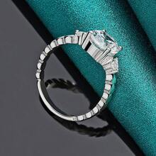 925纯银镀金爪镶锆石7-10#戒指女士婚礼订婚派对时尚饰品 - 銀色 - 查看 2