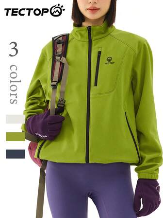 TECTOP Chaqueta casual de mujer para exteriores de capa blanda, cuello de pie con cremallera, forro térmico, bolsillos con cremallera, adecuada para deportes, senderismo, camping, otoño/invierno