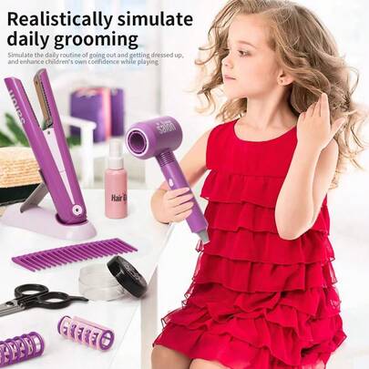 Bộ đồ chơi tạo mẫu tóc cho trẻ em - Máy sấy tóc & Máy duỗi tóc, Trang điểm làm đẹp cho bé gái, Phụ kiện công chúa, Đồ chơi quà tặng