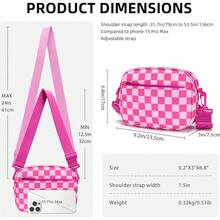 Checkered Crossbody Bag For Women Small Cute Purses  Shoulder Handbags Wide Strap - Rose Red Check - View 2