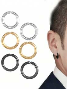 2Pcs Non Piercing Stainless Steel Ear Clips Earrings For Men, Fake Earrings Simple Fashion Hoop Earrings For Daily Wear Accessories