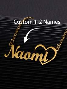 Customized Name Paperclip Pendant Necklace, Personalized Silver/Gold Chain Necklace, Customizable 1-2 Name Engraved Pendant Necklace, Fashionable Stainless Steel Jewelry, Couple Gift, Birthday/Anniversary Gift - Golden Love Heart - View 12