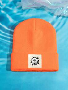 1pc Outdoor Casual Warm & Soft Stretchy Football Pattern Knit Beanie Hat, Suitable For Daily Wear, Great Gift Fall - A - View 8