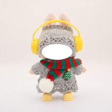 Weihnachtsthematisches Cut Out gestricktes Pullover-Set, kombiniert mit Schal, Kopfhörern, Schuhen, für LABUBU, Halloween, Weihnachten, Feiertage, Geburtstagsgeschenk (ohne Plüschpuppe)
