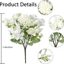 1/3件装仿真花，玫瑰花束，仿真雏菊丝绣球花，仿真植物，房间装饰，秋季装饰，餐桌摆件，情人节礼物，生日派对装饰，婚礼花篮，新娘手捧鲜花，家居装饰，餐厅，卧室，窗台，花瓶，装饰品，新年装饰，户外花园，开学季 - 白色 - 查看 3