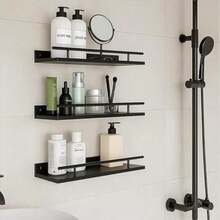 A Set Of 3 Wooden Wall Racks, Floating Racks, Wall Hanging Racks, Picture Display Racks, Spice Racks, Kitchen, Bedroom, Bathroom Decoration Wooden Wall Racks - Black Set of 3 - View 4