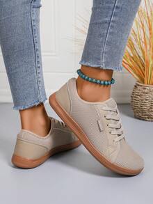 Zapatillas deportivas antideslizantes para mujer - Tenis con cordones planos, fitness, zapatos para caminar - Diseño caqui - Plantilla media blanda MD - Zapatos deportivos para interiores/exteriores de todas las temporadas - Agarre antideslizante, adecuado para gimnasio, correr, viajes - Zapatillas de tenis fáciles de limpiar - Zapatos ligeros y estables para mujer, equipo deportivo casual, tela transpirable, diseño duradero, para entusiastas del fitness