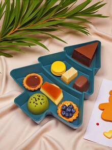 Tavă multicompartimentată în formă de brad de Crăciun pentru fructe uscate, gustări și dulciuri, potrivită pentru servirea mâncării, gustărilor, băuturilor, sushi, pizza, deserturilor, prăjiturilor și pâinii, tavă pentru micul dejun, tavă pentru cafea, tavă pentru ceai, platou pentru delicatese, ustensile de bucătărie de uz casnic, platou de servire reutilizabil cu atmosferă festivă, Crăciun 1 buc.