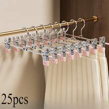 30-5pcs Clothes Hanger With Clips, Pants Hangers With Clips Heavy Duty, Adjustable Metal Pants Hanger, Hangers, Skirt Hangers With Clips Space Saving Hangers For Jeans. Suitable For Pants, Bras, Scarves And Underwear. It Is Ideal For Use In Wardrobes, Closets, Bedrooms, Balconies And Dormitories.