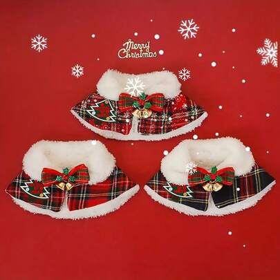1pc Christmas Cat Santa Cloak, Dog New Year Scarf, Pet Neck Warmer Scarf, Suitable For British Shorthair, Autumn/Winter, XL Size Neck Circumference 36-41CM, Recommended Weight Under 20lbs