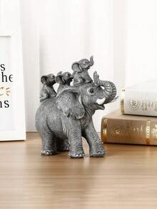 1件可爱灰色大象雕像家居装饰，大象背上驮着3只小象，象征好运，可放置于架子上，是送给女性的理想礼物，适用于客厅、办公室、书架、电视柜、桌面，也是一份很棒的圣诞礼物（灰色） - 彩色 - 查看 2